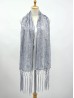 Sequined Flower Mesh Scarf W/ Fringe